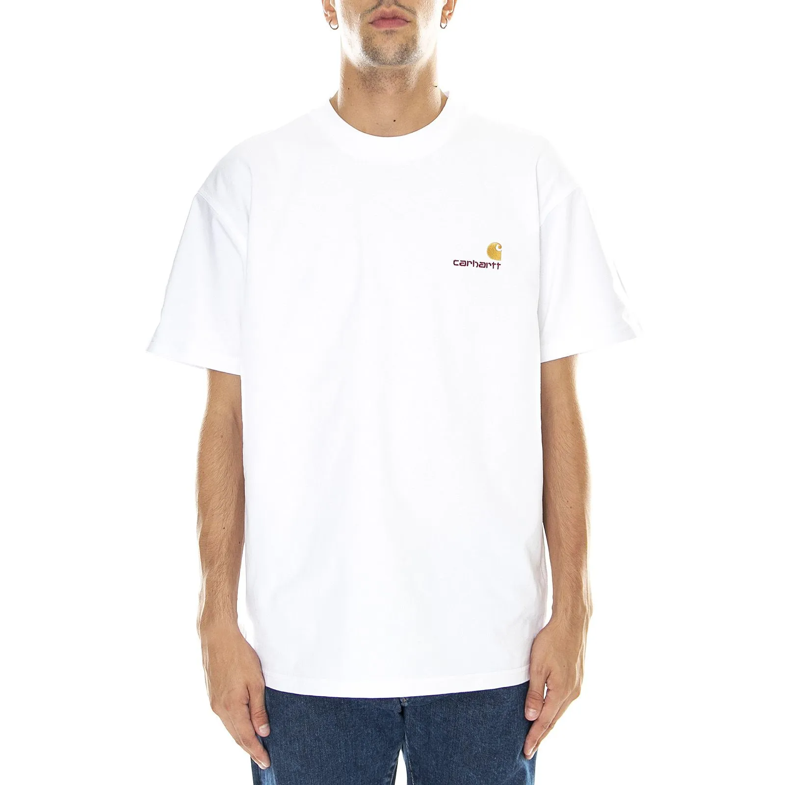 CARHARTT WIP M' S/S American Script T-Shirt White - Maglietta Girocollo Uomo Bianca    