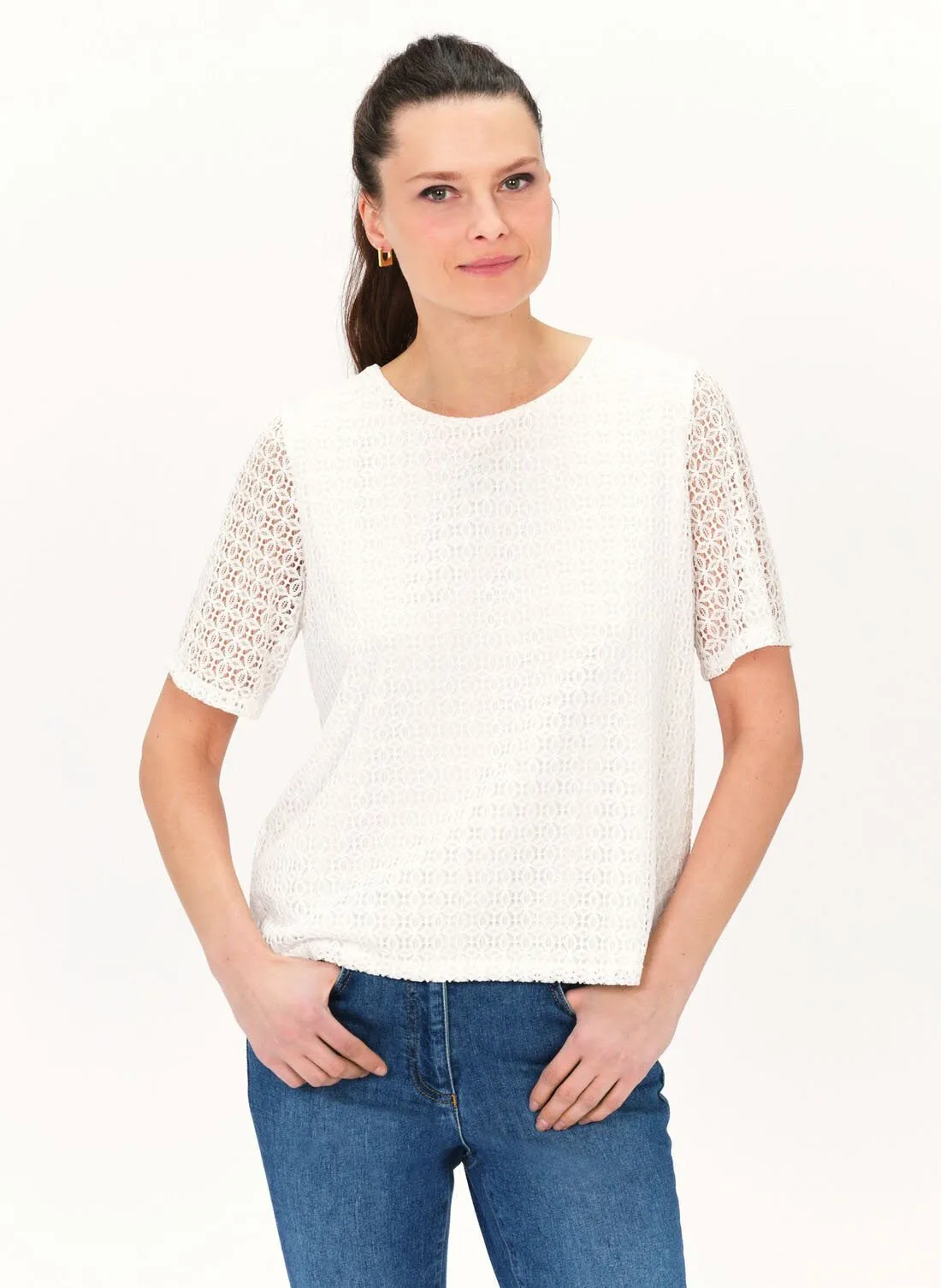  CAROLL   TBOXY - Maglietta diritta con bottoni in pizzo sottile | Beige