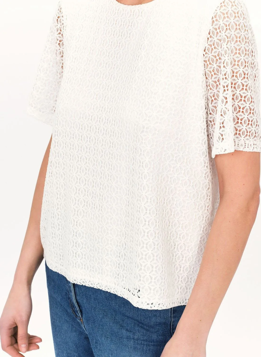  CAROLL   TBOXY - Maglietta diritta con bottoni in pizzo sottile | Beige