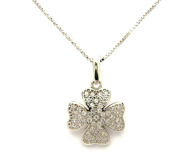 Catenina girocollo con quadrifoglio oro bianco 18kt con pietre sintetiche