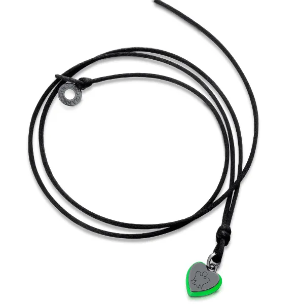 Collana con ciondolo cuore smaltato verde e rutenio