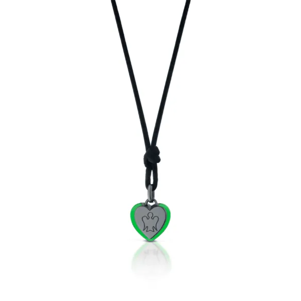 Collana con ciondolo cuore smaltato verde e rutenio