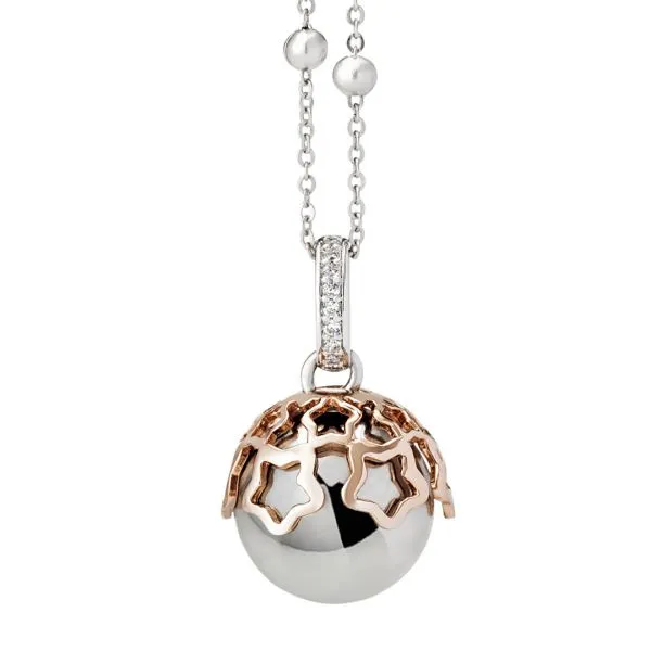 Collana con ciondolo sonoro bicolor, stelle e zirconi    