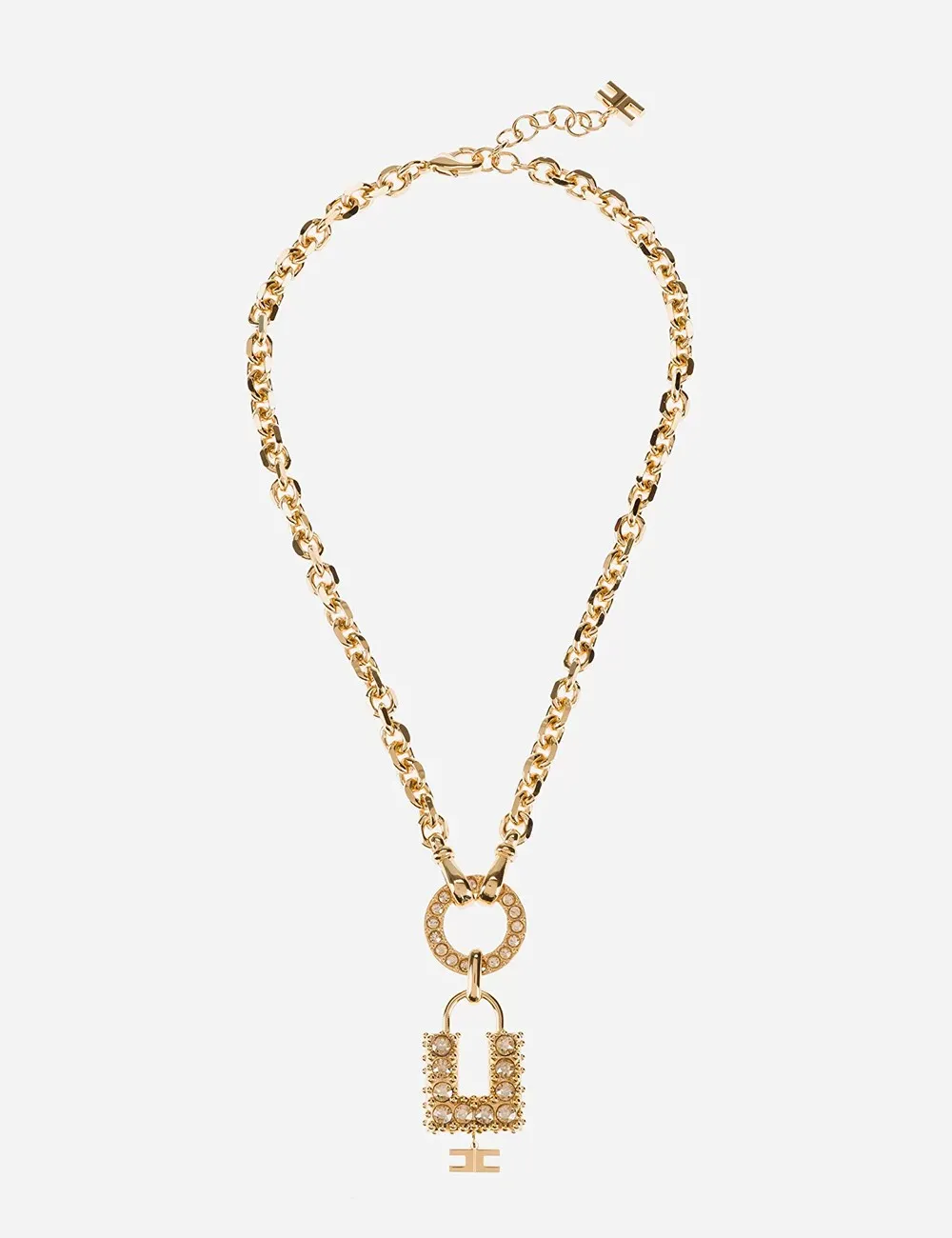 Collana girocollo con lucchetto strass oro