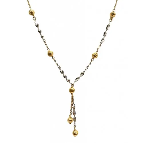 COLLANA PENDENTE TORCHON IN ORO BIANCO E GIALLO 18 KT CON SFERE