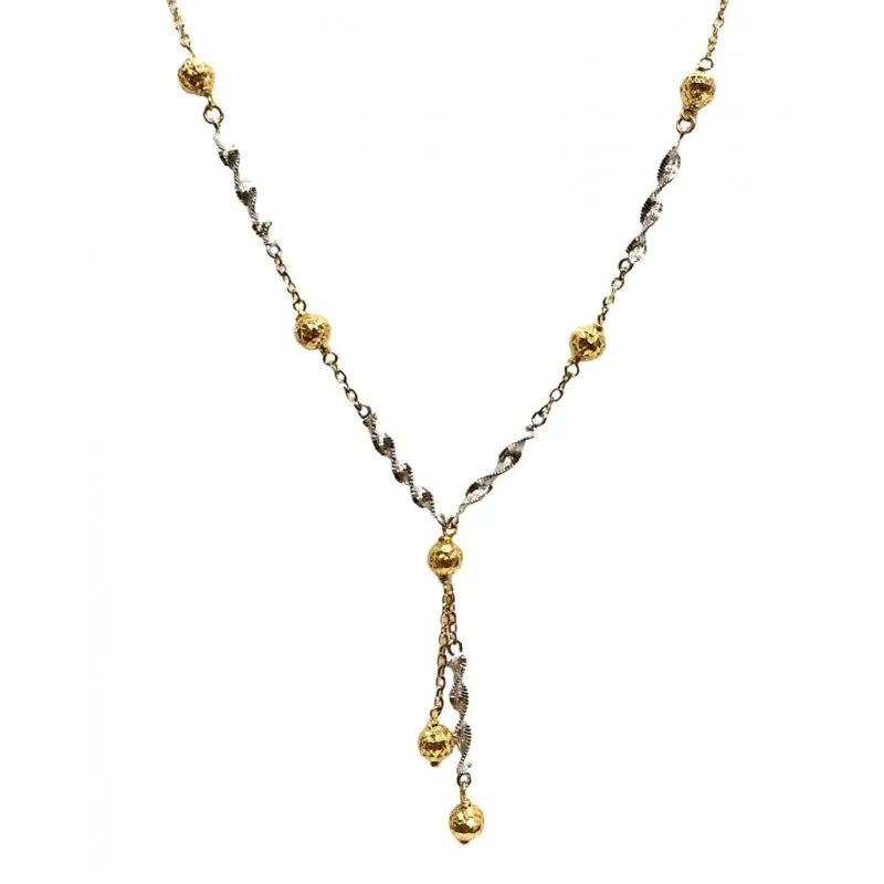 COLLANA PENDENTE TORCHON IN ORO BIANCO E GIALLO 18 KT CON SFERE