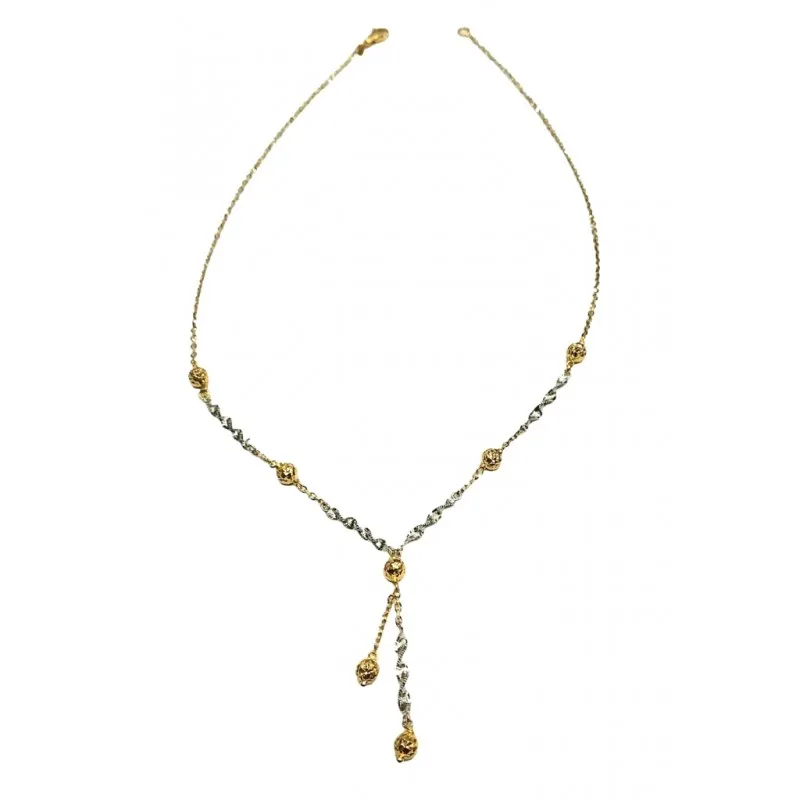 COLLANA PENDENTE TORCHON IN ORO BIANCO E GIALLO 18 KT CON SFERE