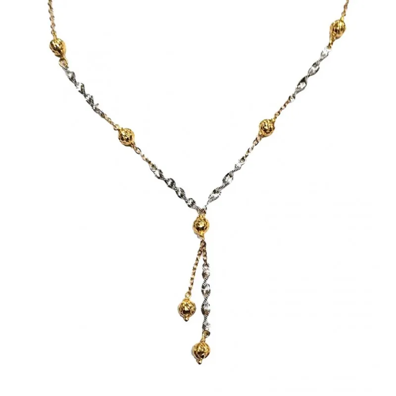 COLLANA PENDENTE TORCHON IN ORO BIANCO E GIALLO 18 KT CON SFERE
