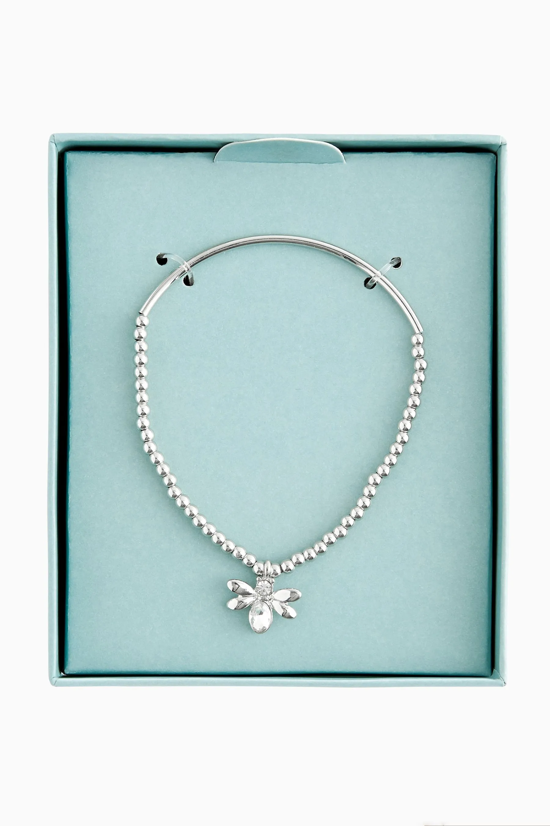 Colore argento  - Bracciale elasticizzato con perline e ciondolo ape