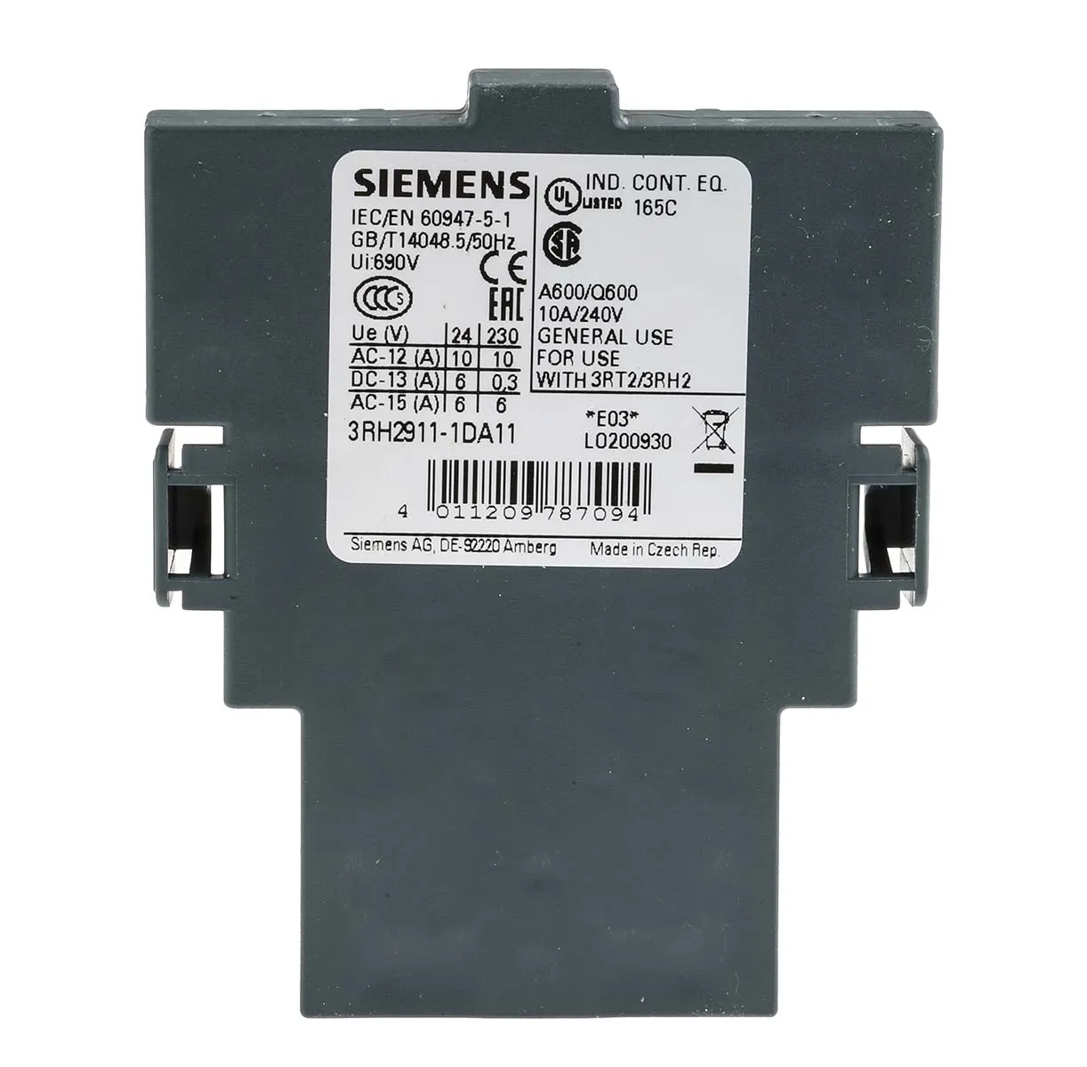 Contatto ausiliario Siemens, 2 contatti, 1 N/C + 1 N/A, montaggio a innesto