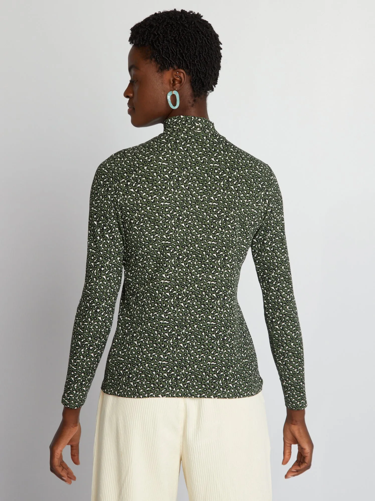 Dolcevita in maglia a coste leopardata - KAKI