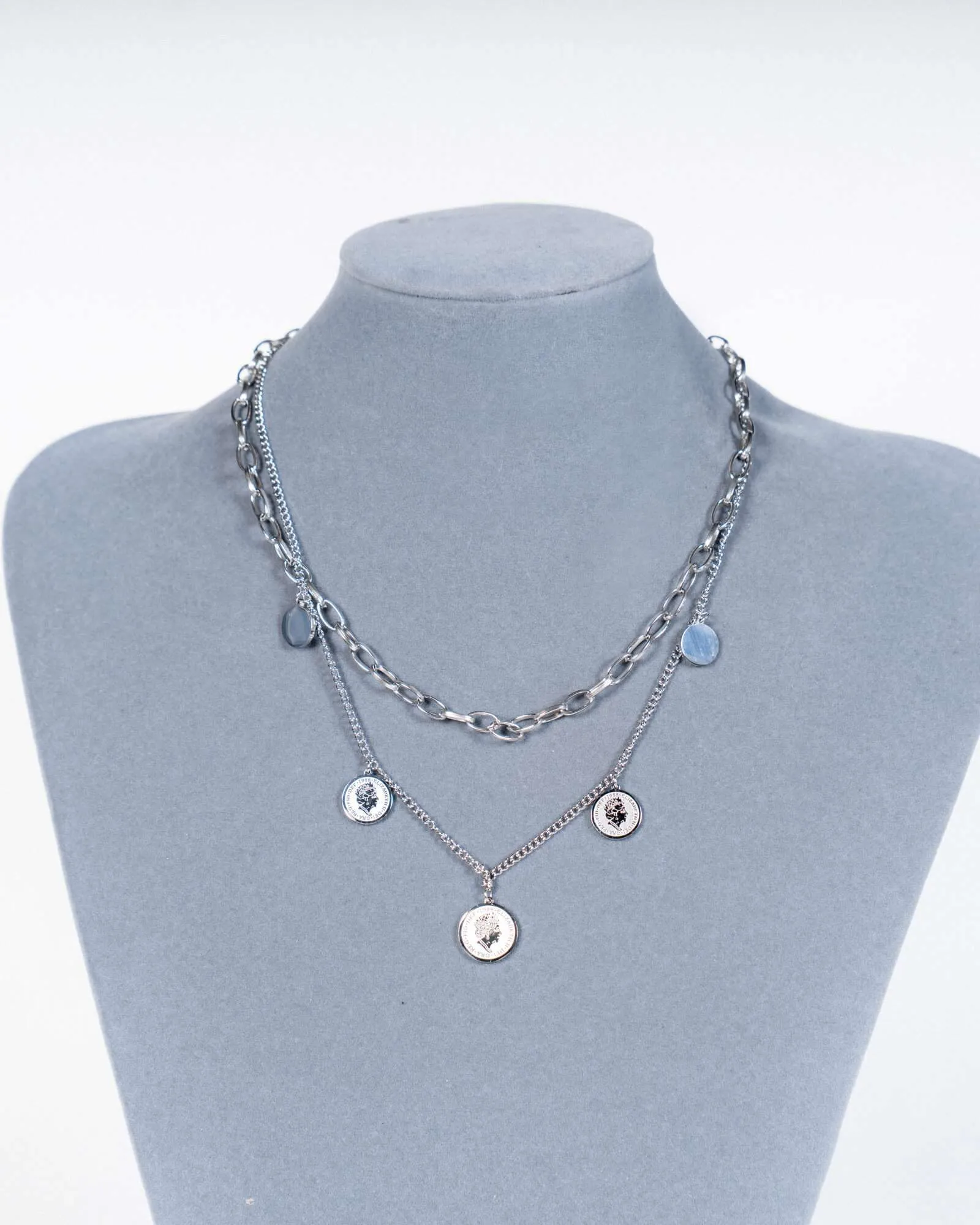 Doppia collana con monete - Argento