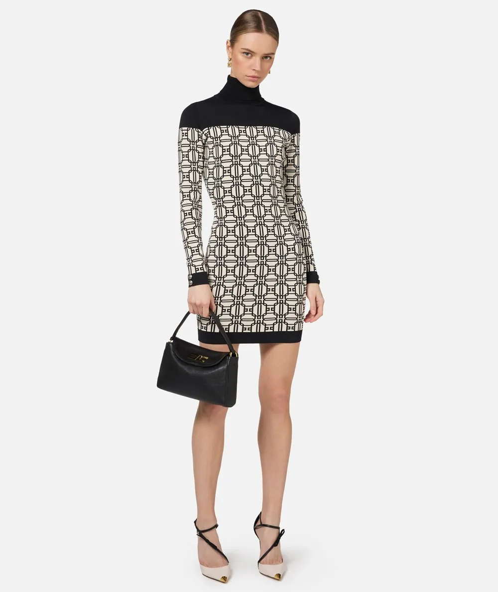 ELISABETTA FRANCHI--Miniabito dolcevita logo jacquard