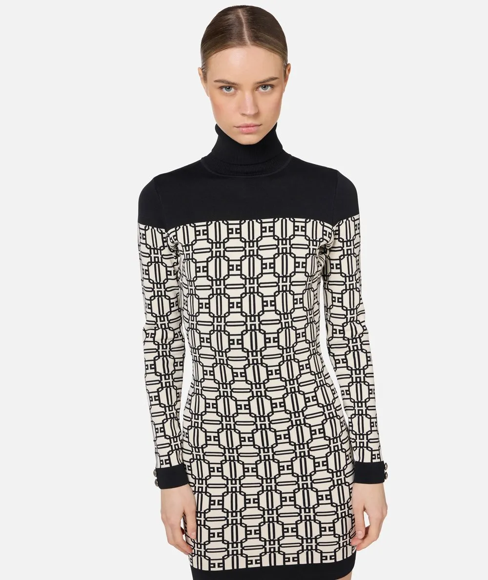 ELISABETTA FRANCHI--Miniabito dolcevita logo jacquard