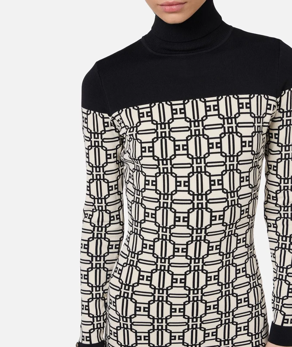 ELISABETTA FRANCHI--Miniabito dolcevita logo jacquard