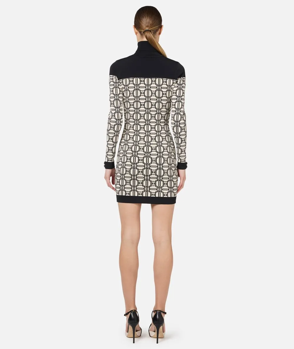 ELISABETTA FRANCHI--Miniabito dolcevita logo jacquard