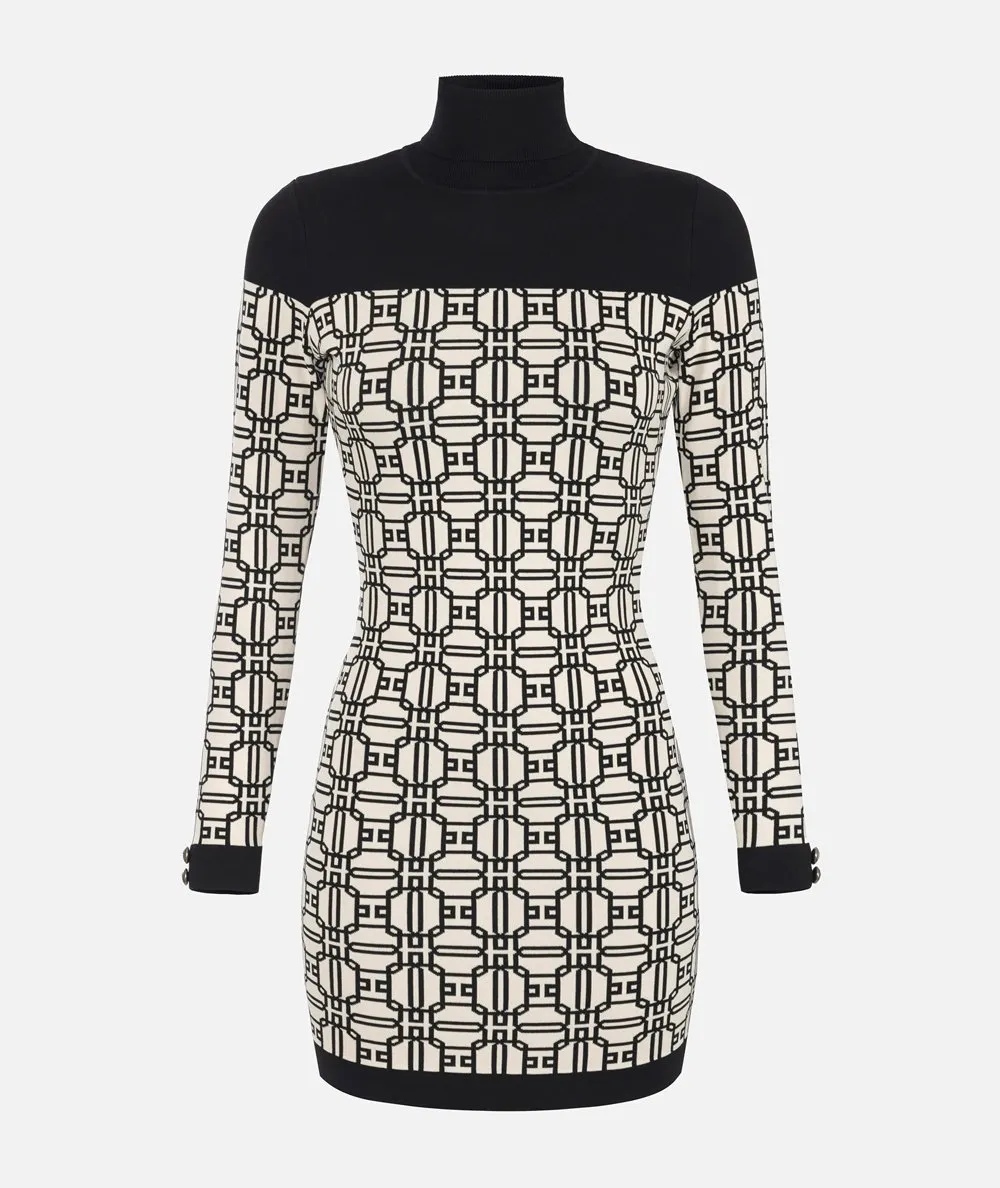 ELISABETTA FRANCHI--Miniabito dolcevita logo jacquard