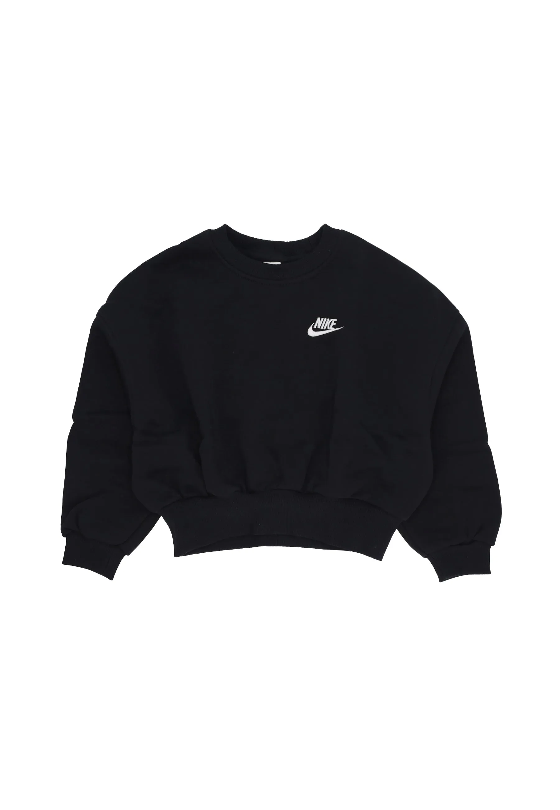 Felpa Girocollo Corta Ragazza Sportswear Club Fleece Boxy Crewneck Black/white