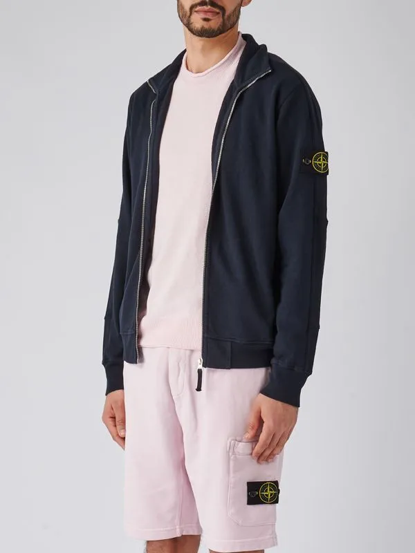 Felpa uomo Stone Island full zip in cotone Navy