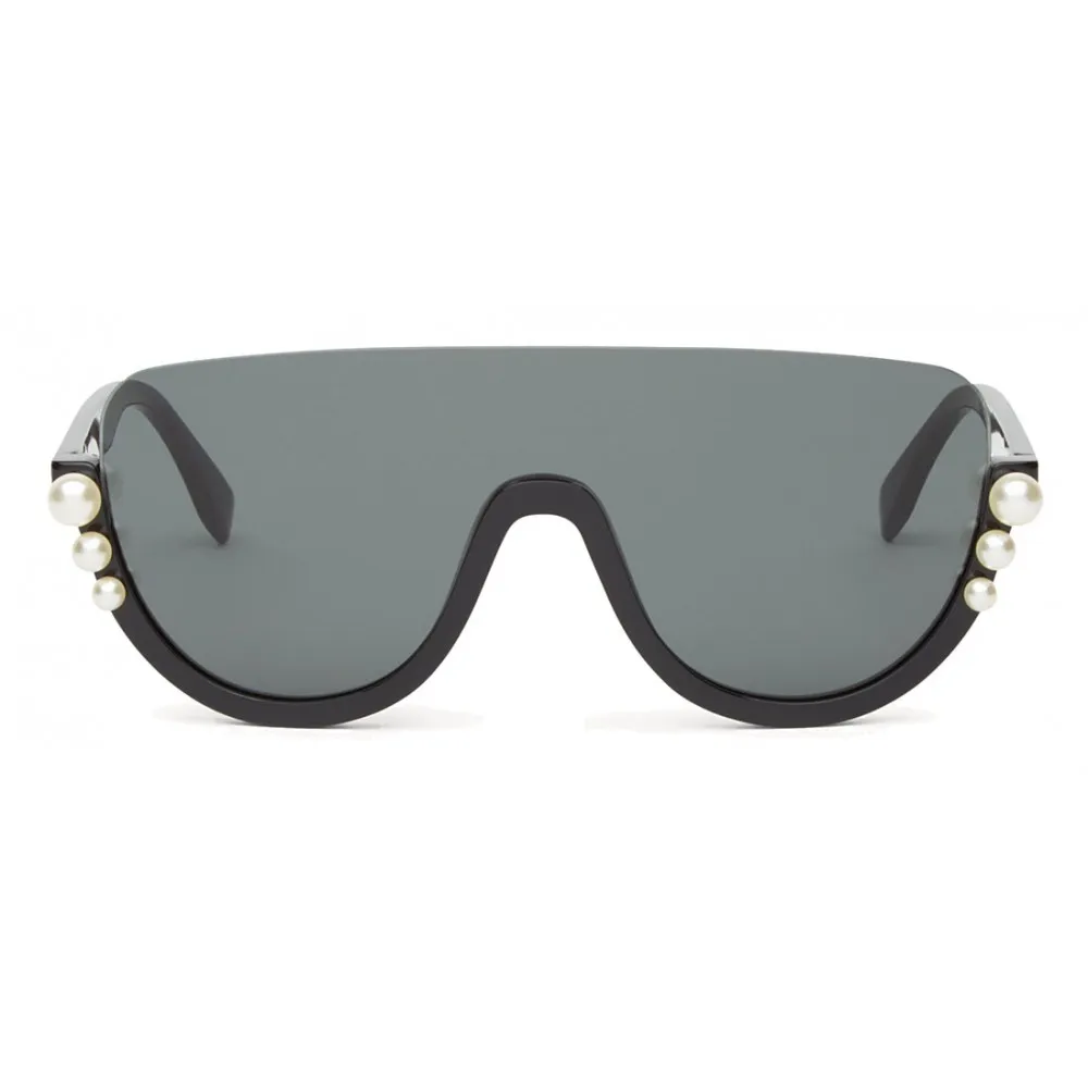 Fendi - Ribbons and Pearls - Occhiali da Sole Mascherina Oversize Neri - Occhiali da Sole - Fendi Eyewear