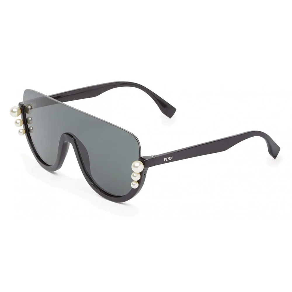 Fendi - Ribbons and Pearls - Occhiali da Sole Mascherina Oversize Neri - Occhiali da Sole - Fendi Eyewear