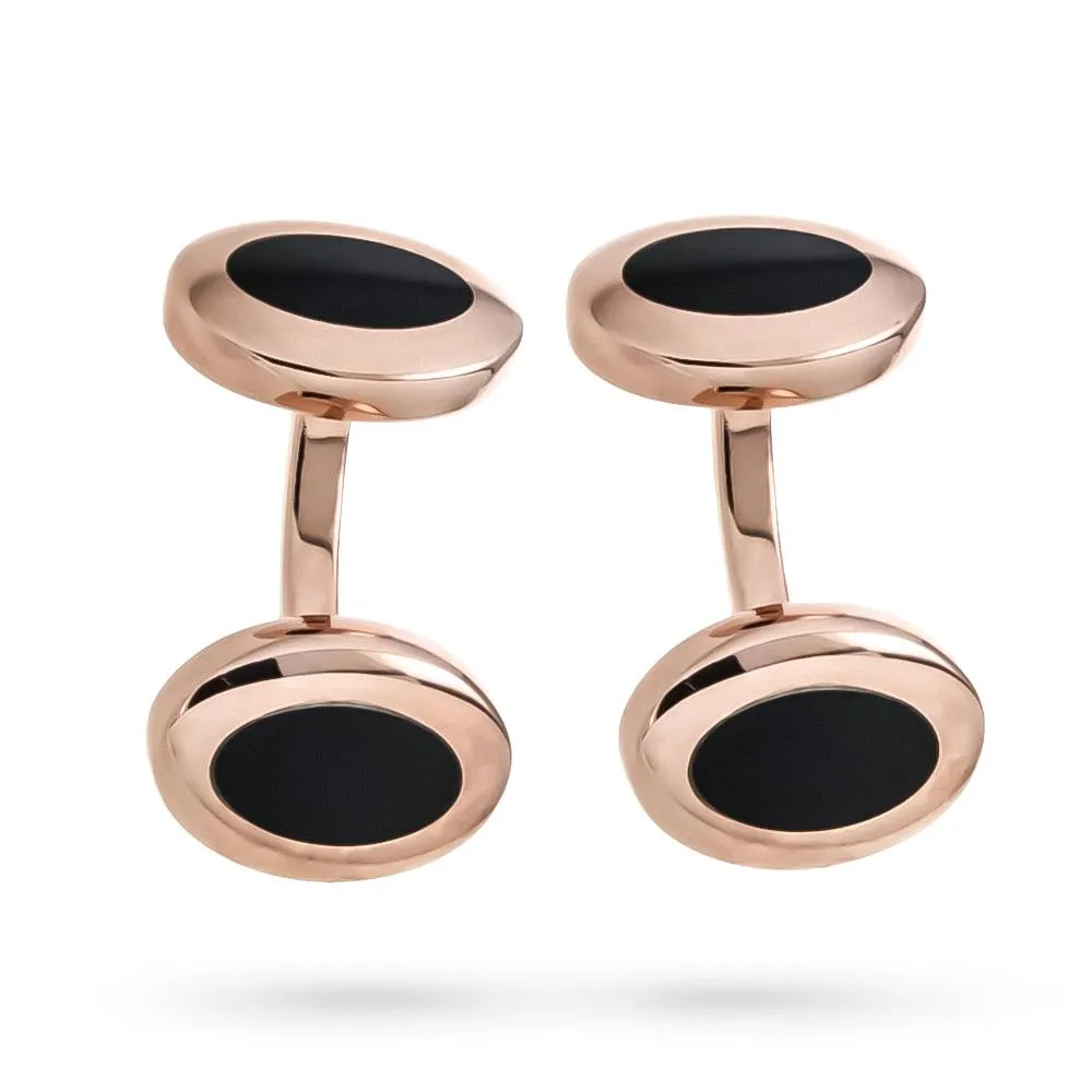 Gemelli camicia argento placcato oro rosa smalto nero