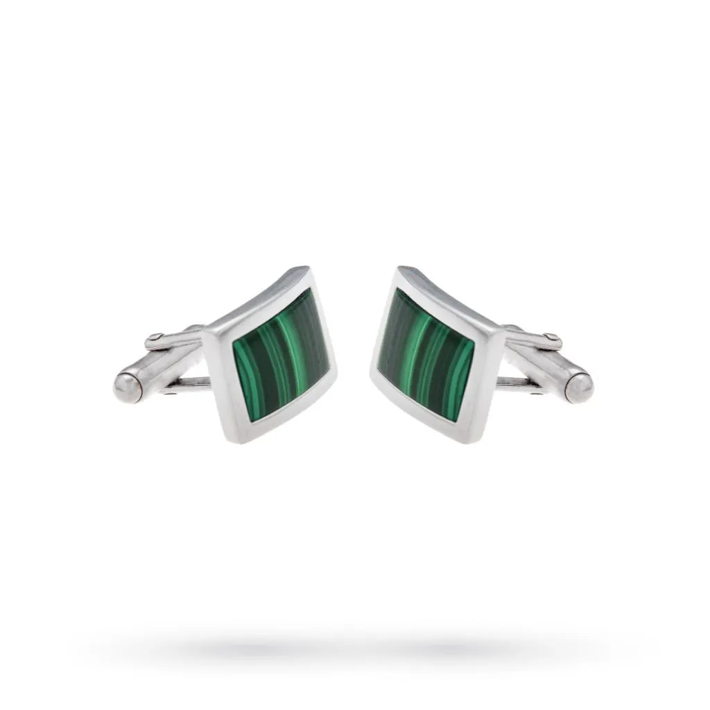 Gemelli per camicia rettangolari argento malachite