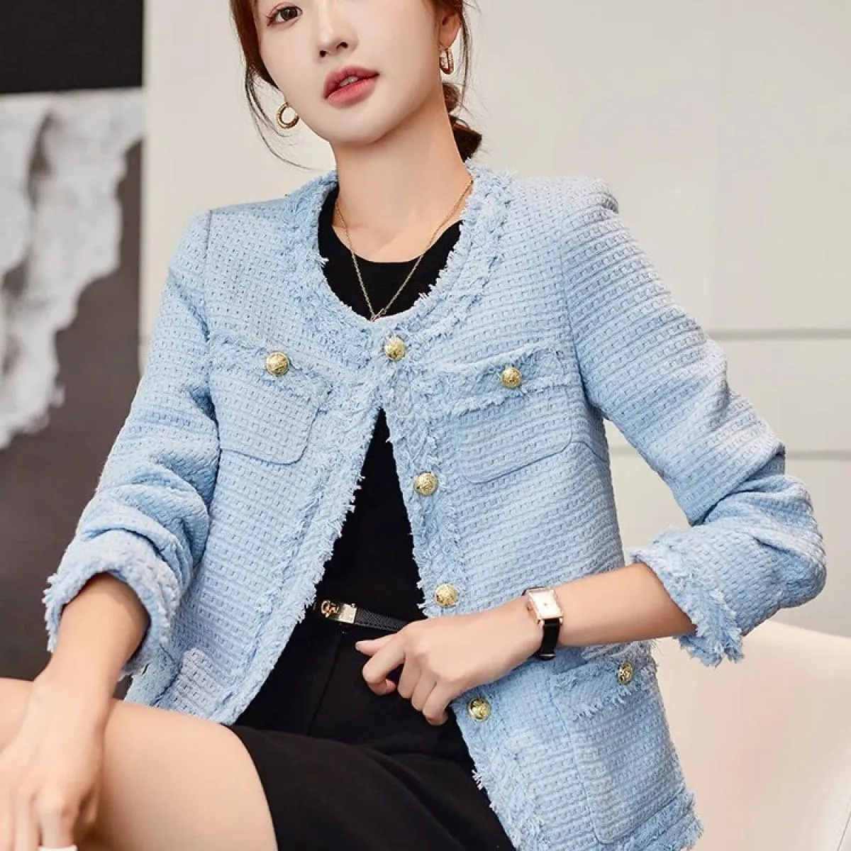 Giacca da donna alla moda Giacca casual da donna Rosa Beige Blu Nero Manica lunga monopetto Cappotto autunno inverno femminile