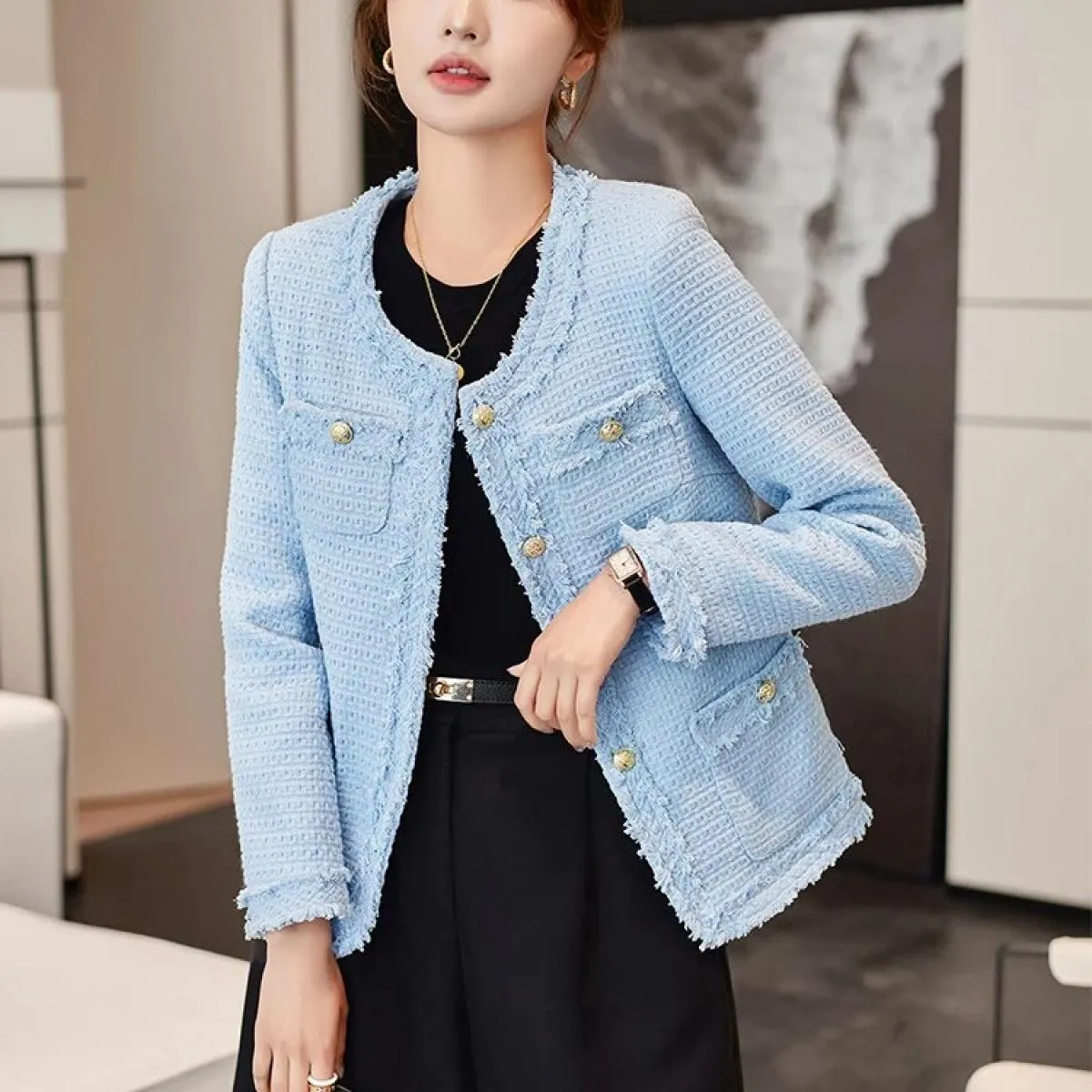 Giacca da donna alla moda Giacca casual da donna Rosa Beige Blu Nero Manica lunga monopetto Cappotto autunno inverno femminile