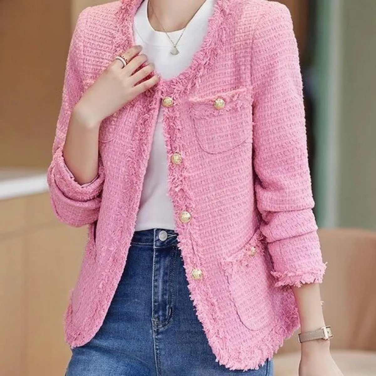 Giacca da donna alla moda Giacca casual da donna Rosa Beige Blu Nero Manica lunga monopetto Cappotto autunno inverno femminile