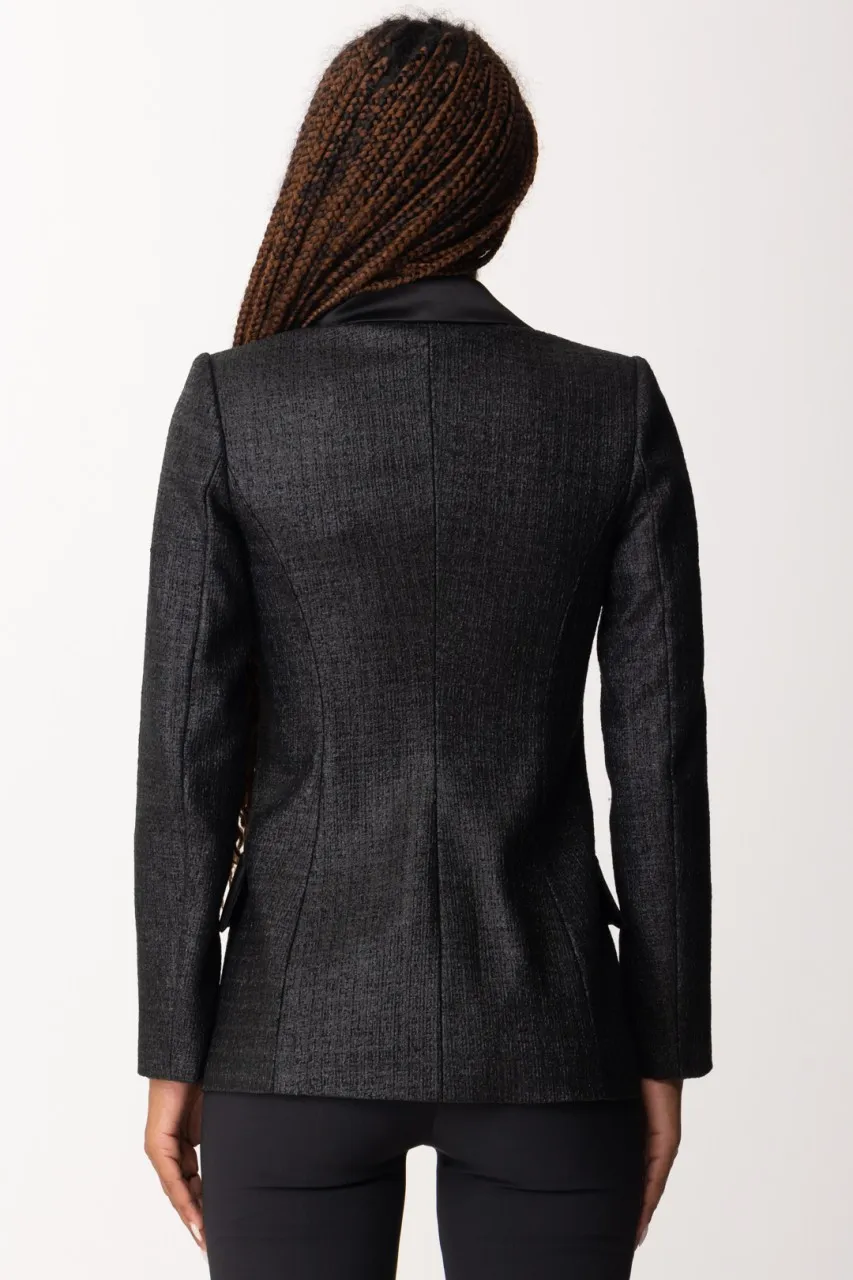 Giacca doppiopetto in tweed laminato Nero