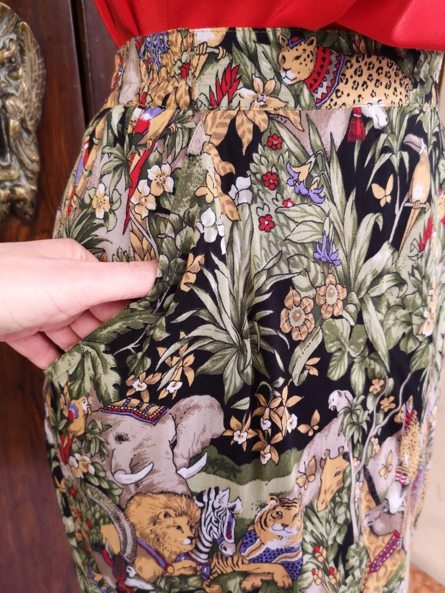 Gonna in misto cotone fantasia animali nella foresta