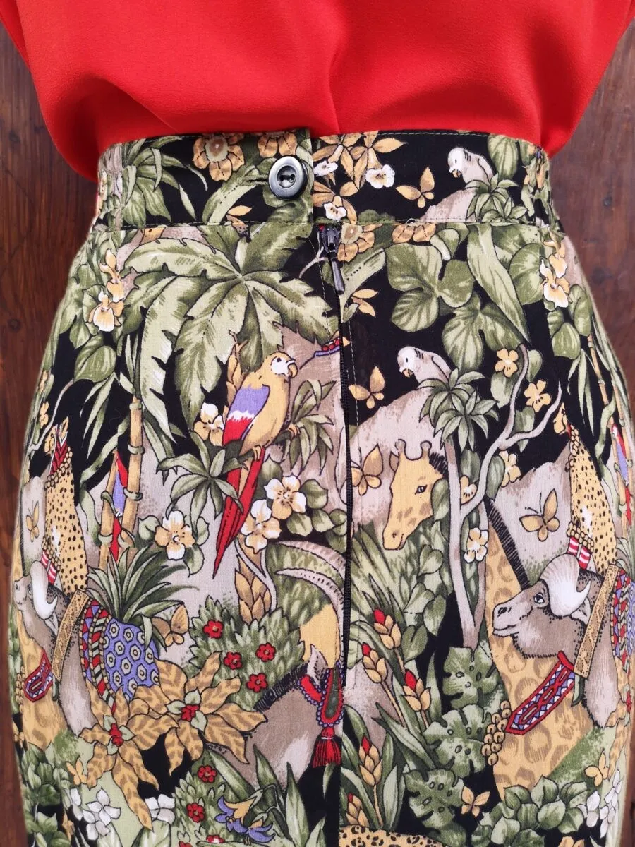 Gonna in misto cotone fantasia animali nella foresta