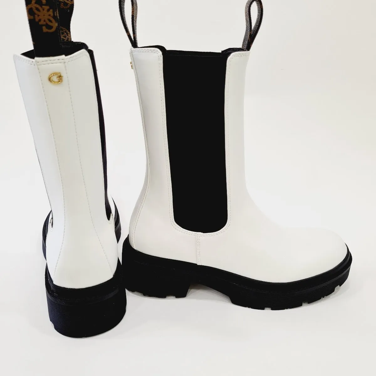 Guess stivaletto beatles fondo carro armato  alto 5 cm. pelle White rif.G611