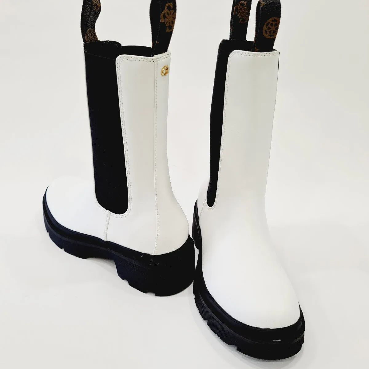 Guess stivaletto beatles fondo carro armato  alto 5 cm. pelle White rif.G611