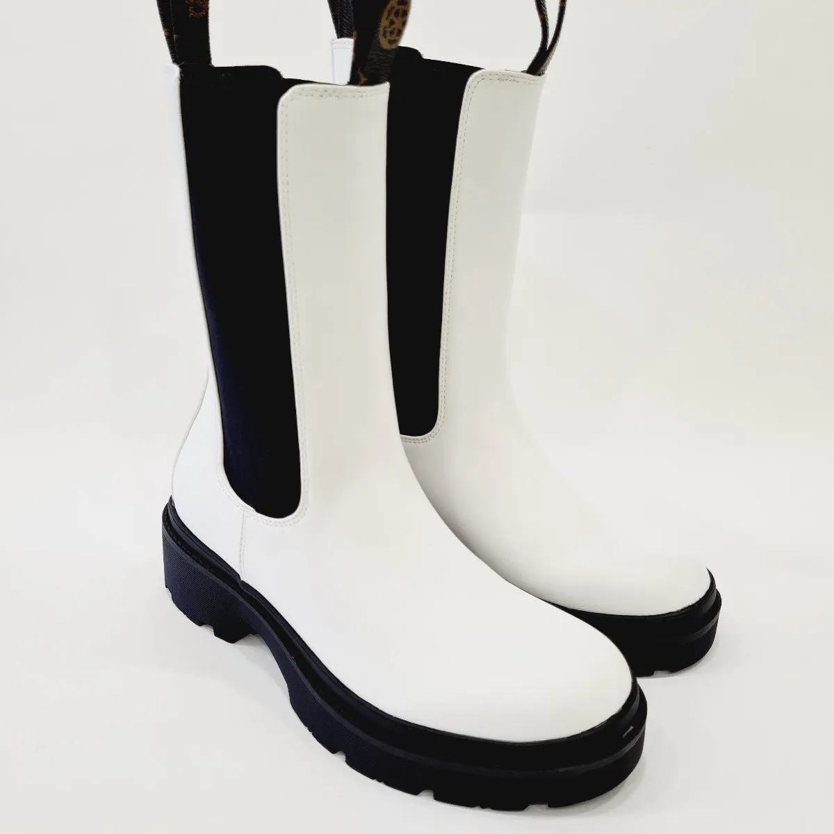 Guess stivaletto beatles fondo carro armato  alto 5 cm. pelle White rif.G611