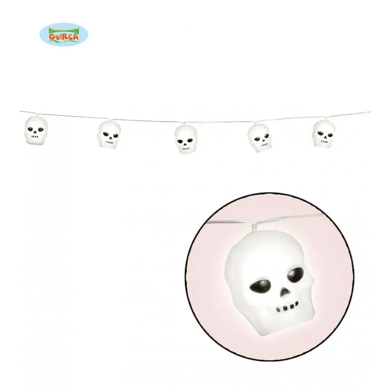GUIRLANDA DI 12 TESCHI 5,5X4,5CM LUCI LED 180CM ARTICOLI DECORATIVI PER HALLOWEEN E PARTY A TEMA BATTERIE INCLUSE
