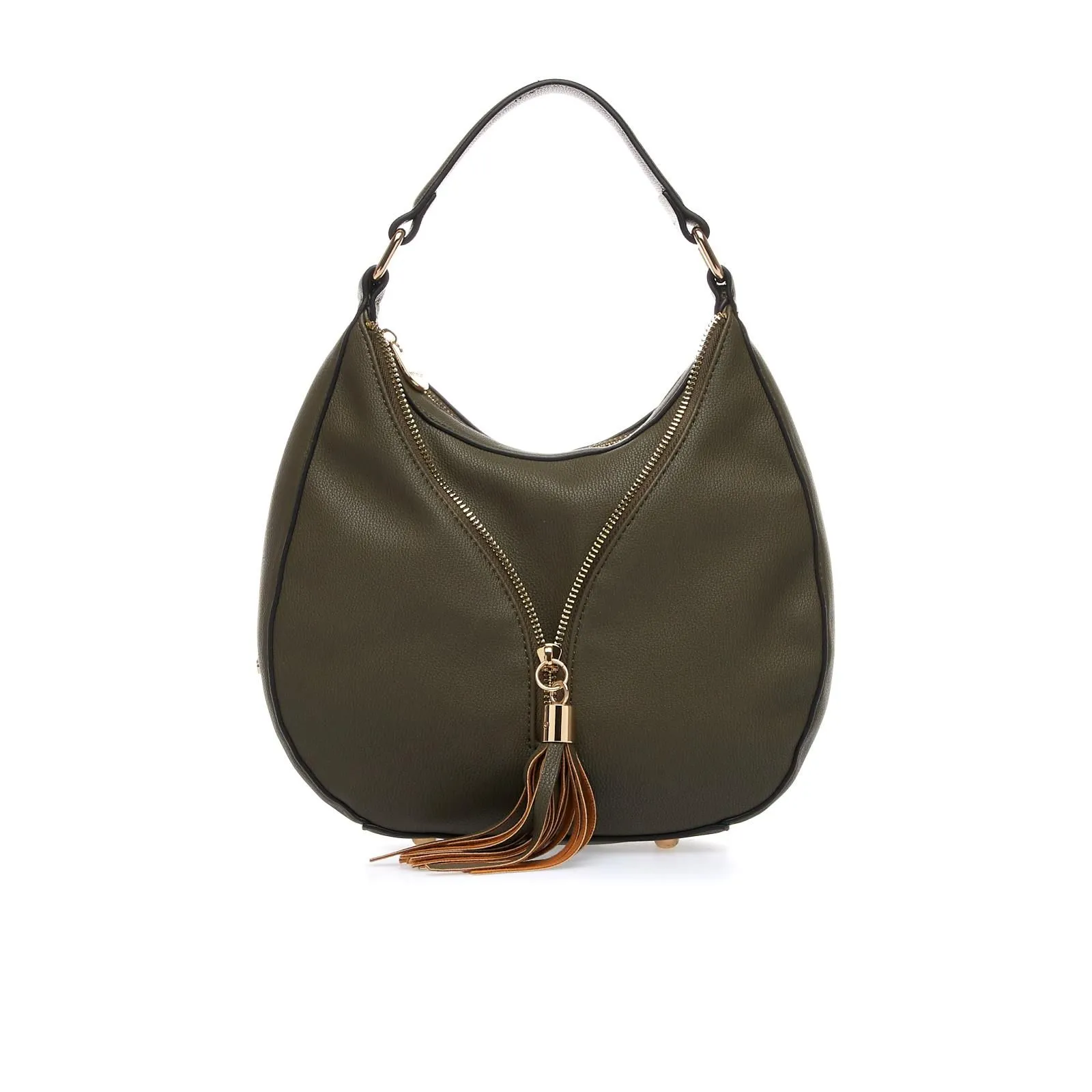 Hobo bag verde con zip e ciondolo
