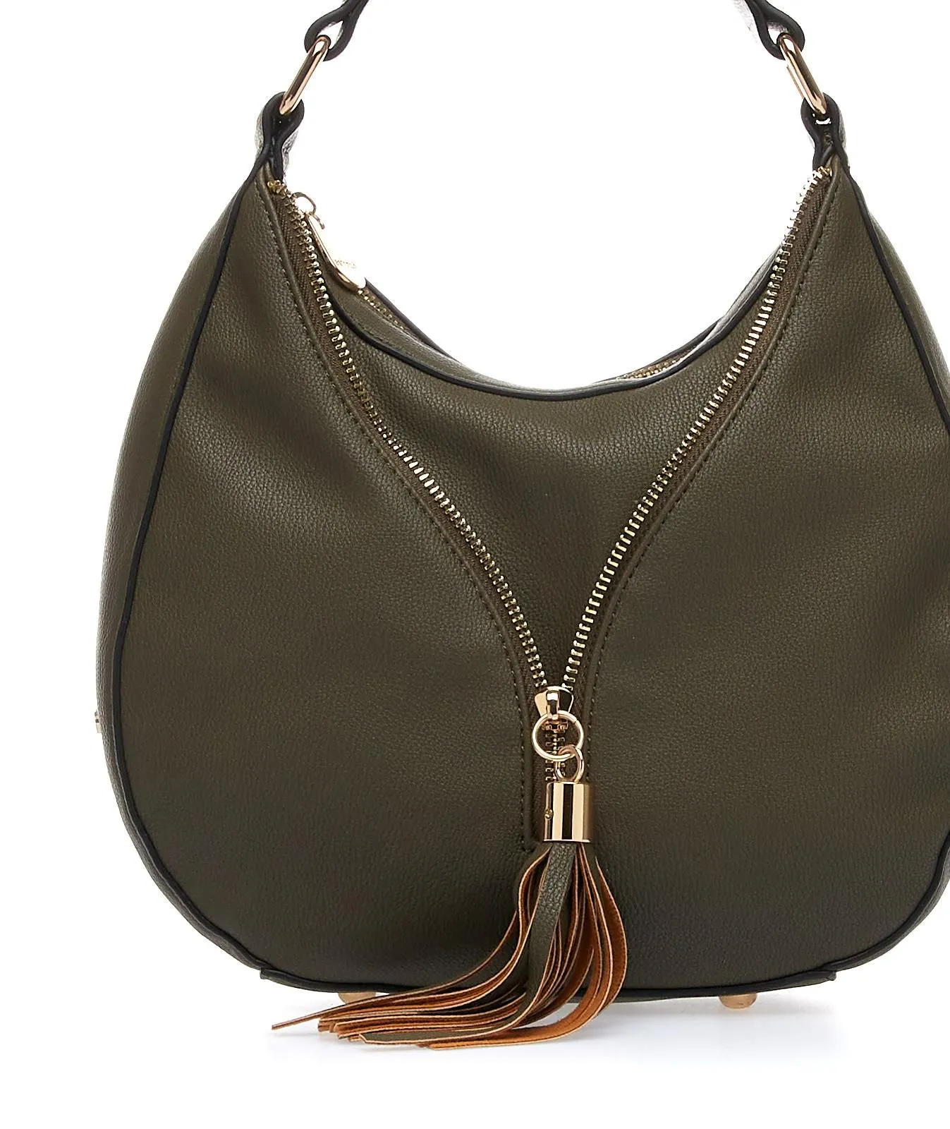 Hobo bag verde con zip e ciondolo