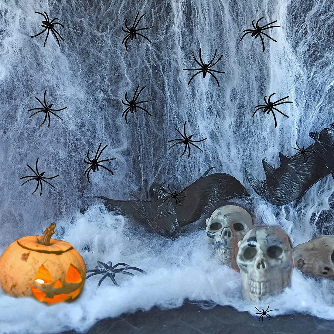 HUHUDAY Ragnatele Halloween Estensibili, 240g Ragnatele Halloween Estensibile e 70 Ragno Finto, Addobbi Halloween Che Possono Cr