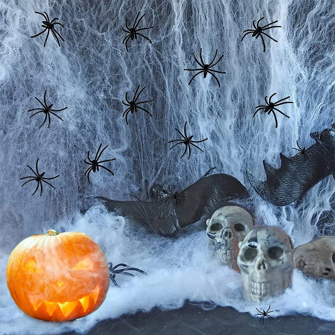HUHUDAY Ragnatele Halloween Estensibili, 240g Ragnatele Halloween Estensibile e 70 Ragno Finto, Addobbi Halloween Che Possono Cr