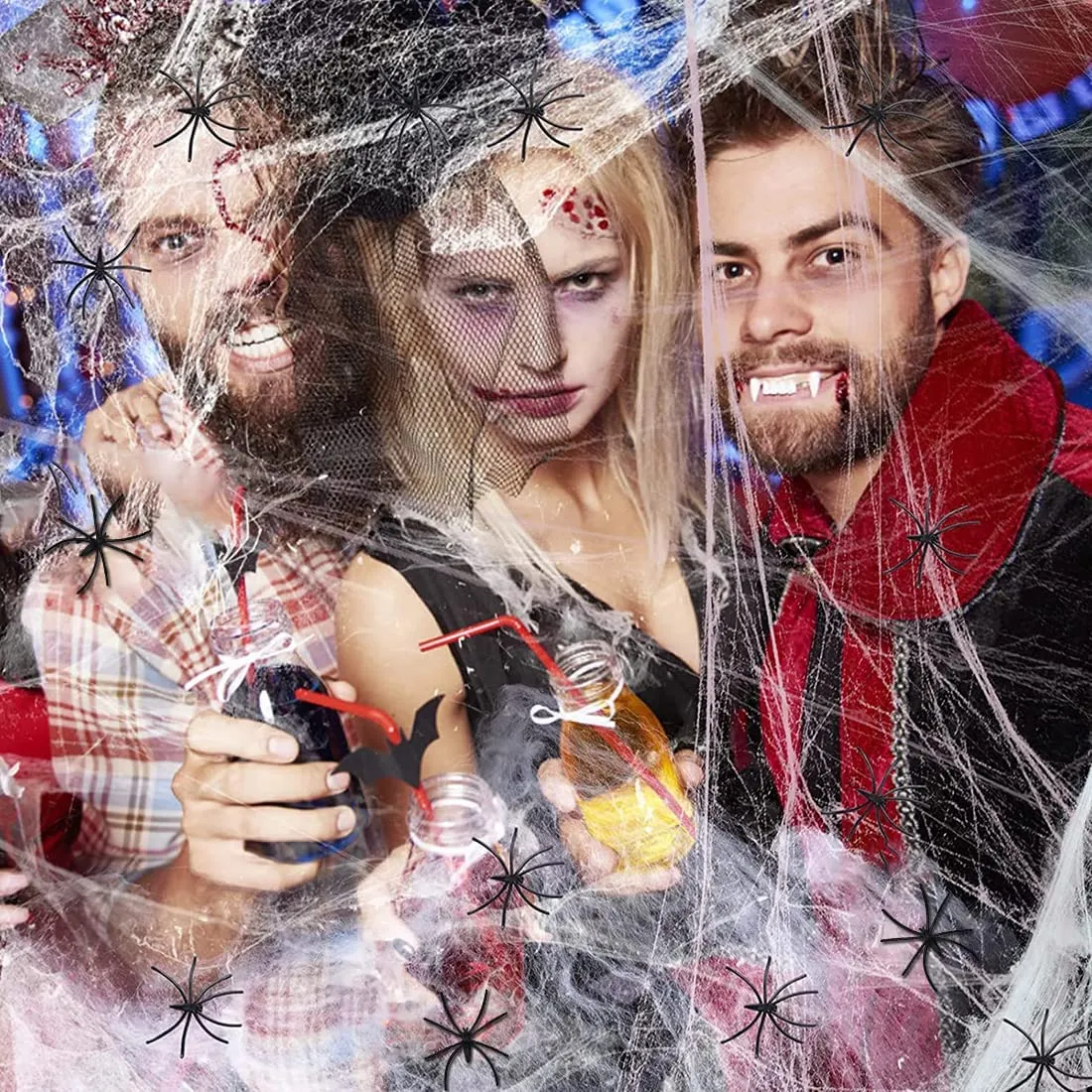 HUHUDAY Ragnatele Halloween Estensibili, 240g Ragnatele Halloween Estensibile e 70 Ragno Finto, Addobbi Halloween Che Possono Cr