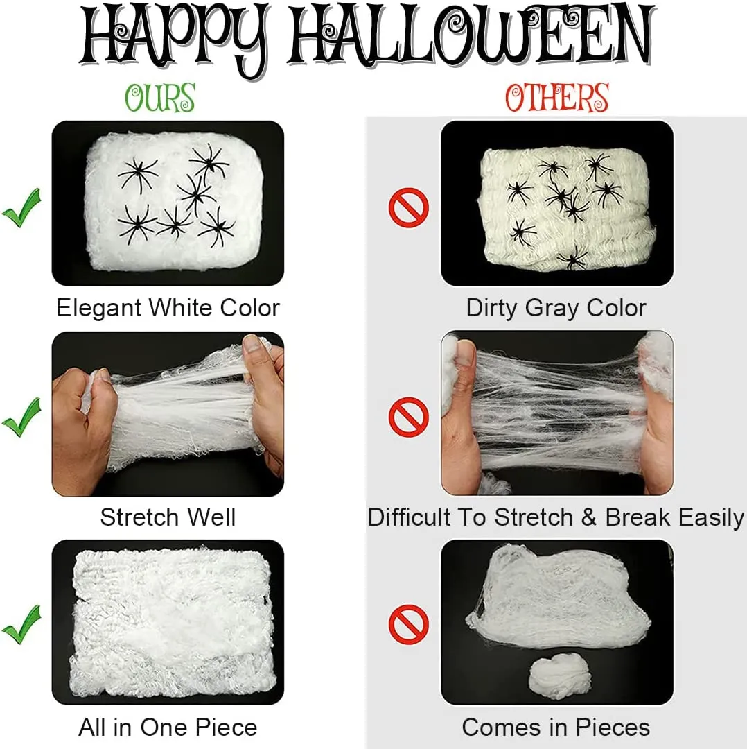 HUHUDAY Ragnatele Halloween Estensibili, 240g Ragnatele Halloween Estensibile e 70 Ragno Finto, Addobbi Halloween Che Possono Cr