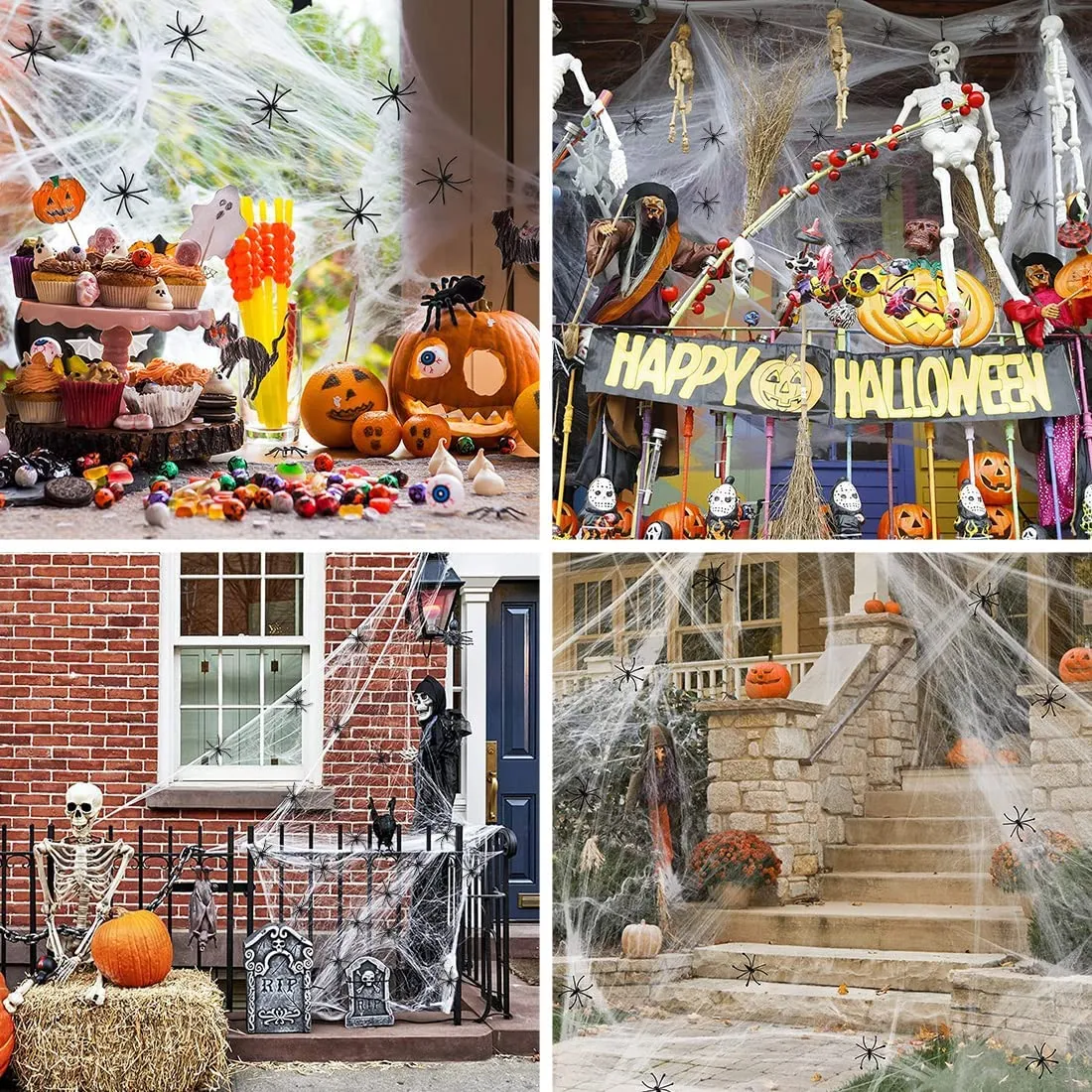 HUHUDAY Ragnatele Halloween Estensibili, 240g Ragnatele Halloween Estensibile e 70 Ragno Finto, Addobbi Halloween Che Possono Cr