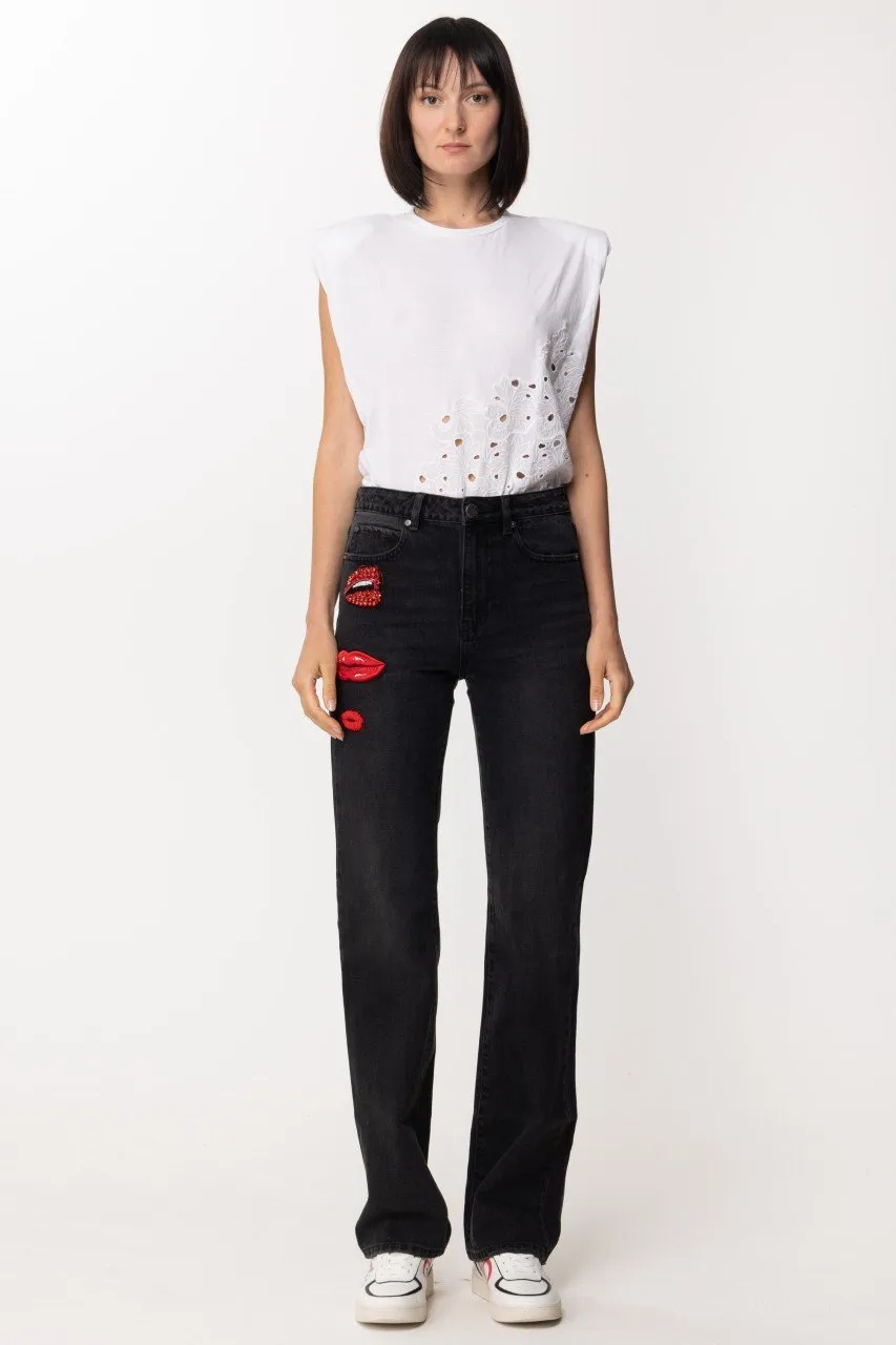 Jeans flare con ricami Kiss NERO LIMOUSINE