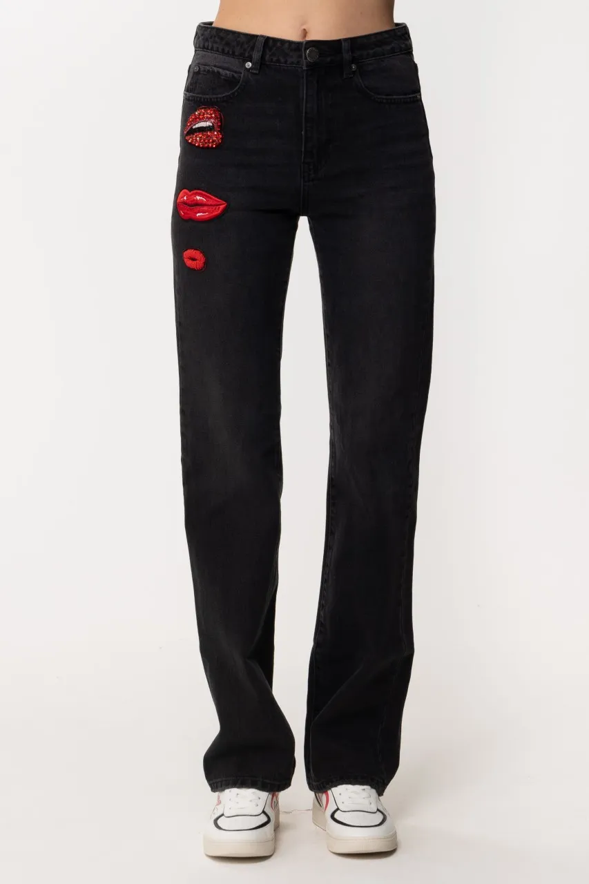 Jeans flare con ricami Kiss NERO LIMOUSINE