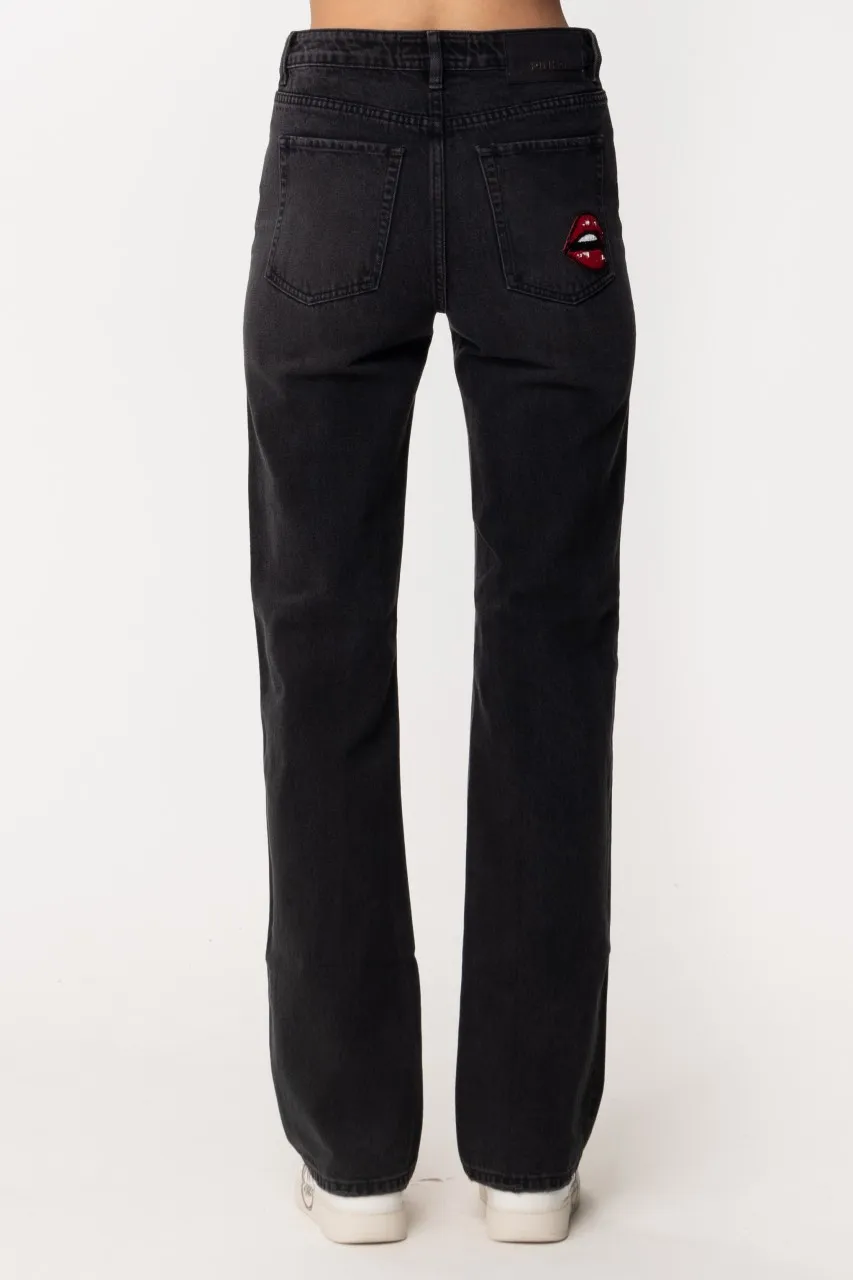 Jeans flare con ricami Kiss NERO LIMOUSINE