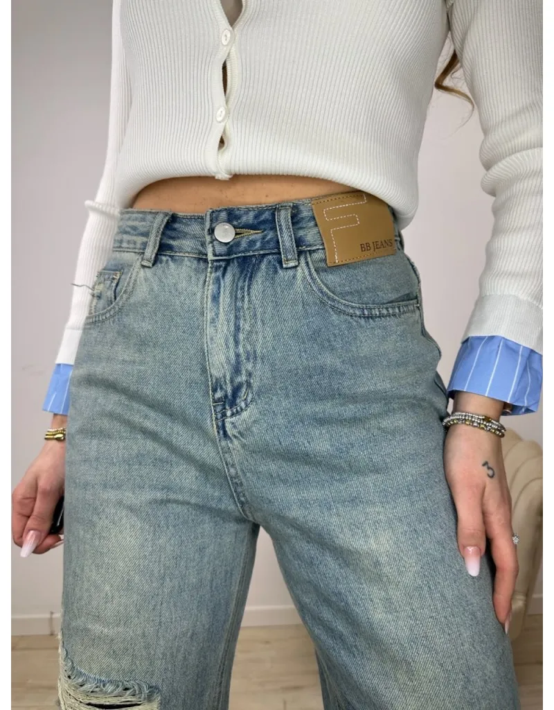 JEANS MOM FIT CREMY