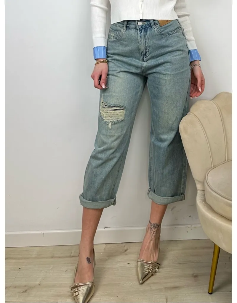 JEANS MOM FIT CREMY
