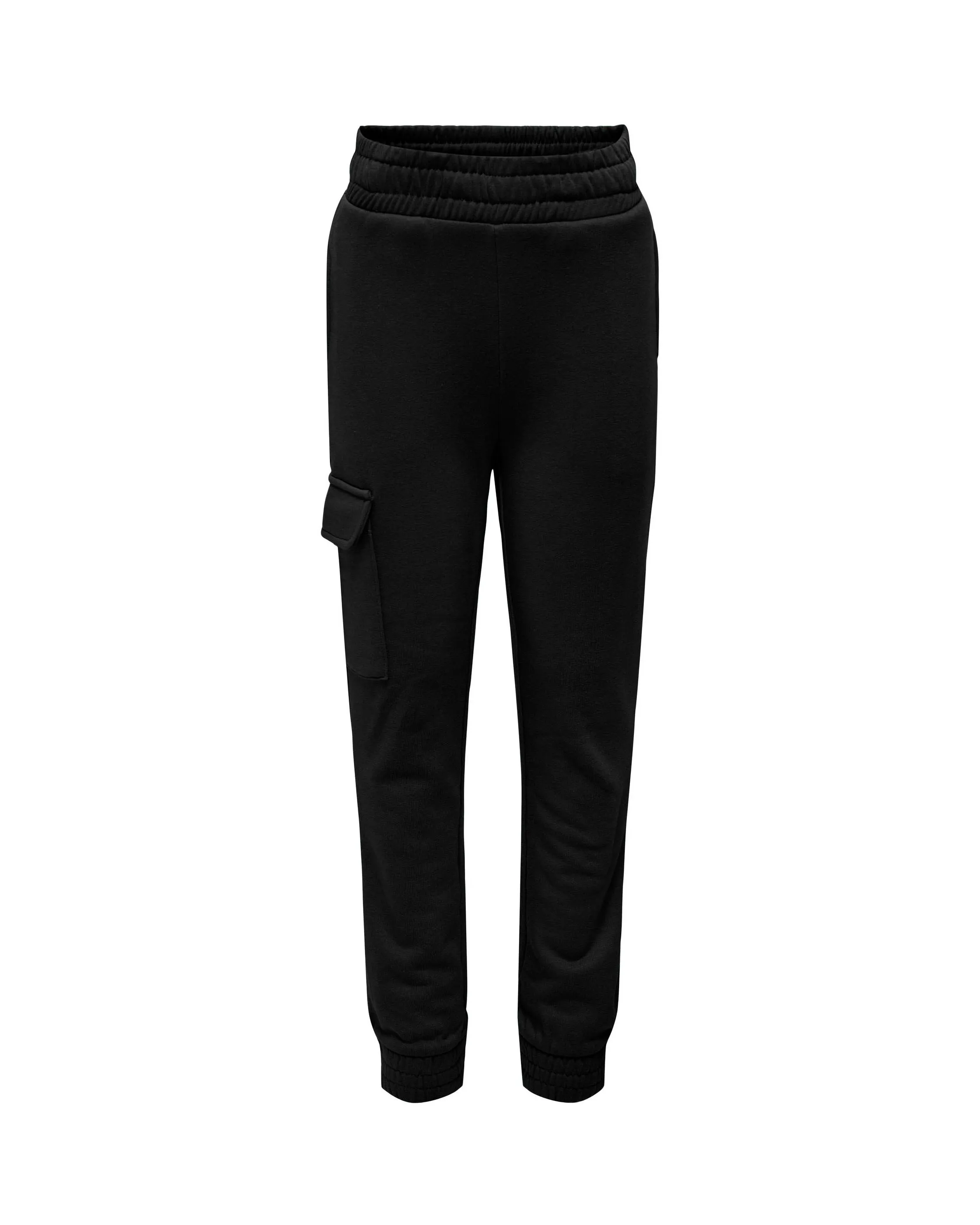 Joggers neri in felpa di cotone con elastico inserito in vita e tasca cargo sulla coscia 10-14 anni